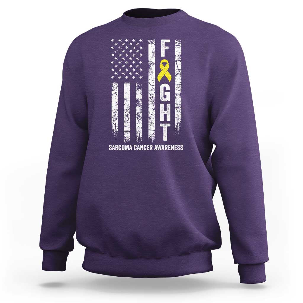 Fight Sarcoma Cancer Awareness Sweatshirt Yellow Ribbon Vintage American Flag