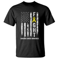 Fight Sarcoma Cancer Awareness T Shirt Yellow Ribbon Vintage American Flag