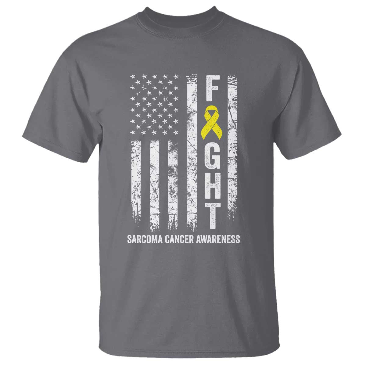Fight Sarcoma Cancer Awareness T Shirt Yellow Ribbon Vintage American Flag