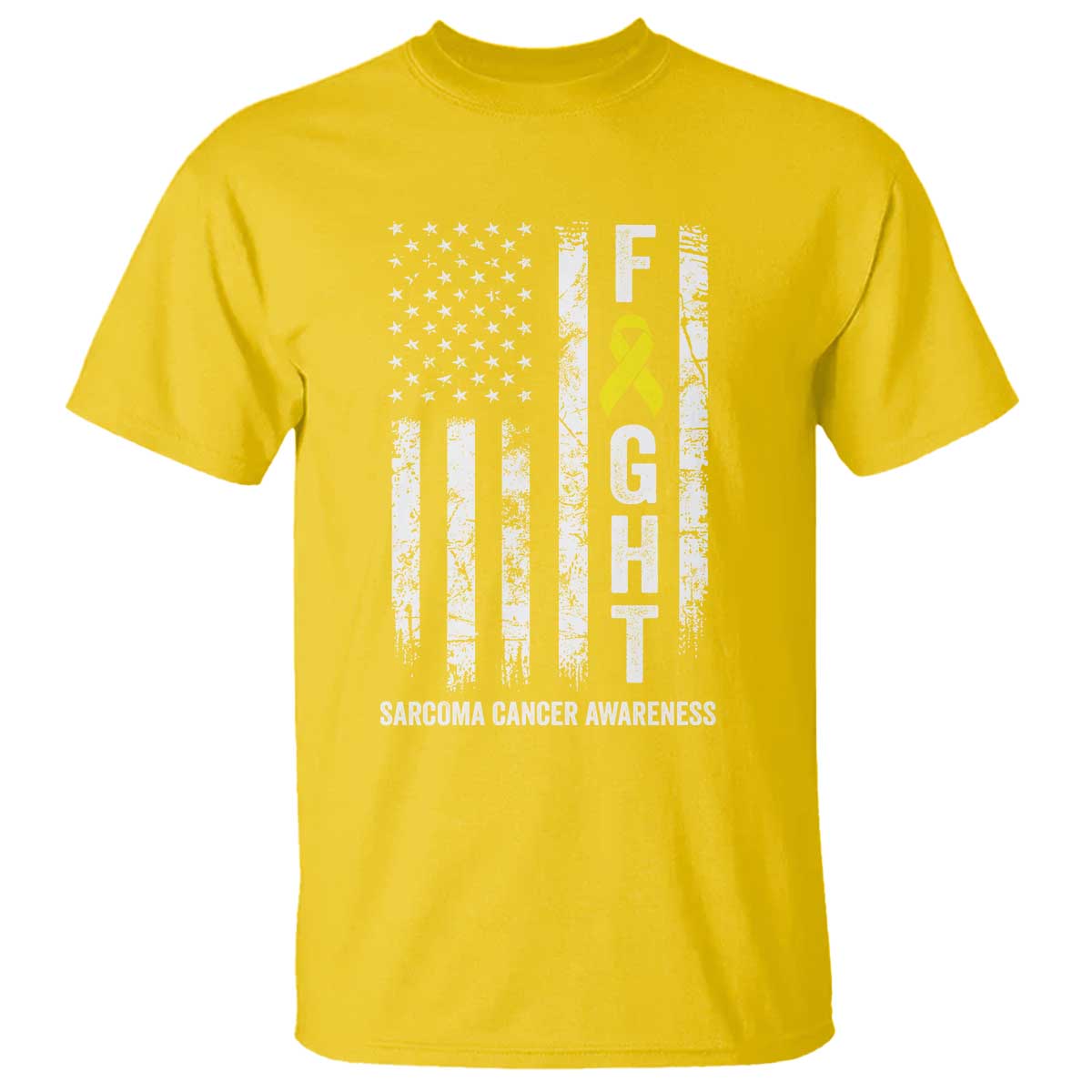 Fight Sarcoma Cancer Awareness T Shirt Yellow Ribbon Vintage American Flag