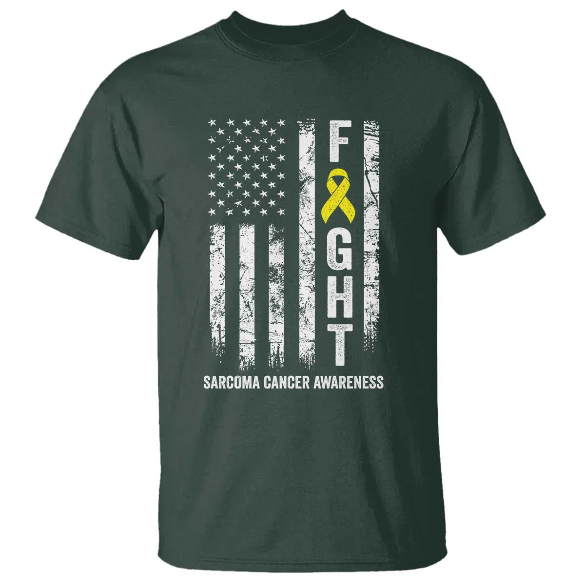 Fight Sarcoma Cancer Awareness T Shirt Yellow Ribbon Vintage American Flag