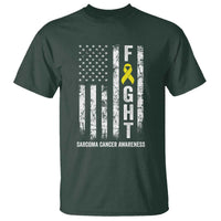 Fight Sarcoma Cancer Awareness T Shirt Yellow Ribbon Vintage American Flag