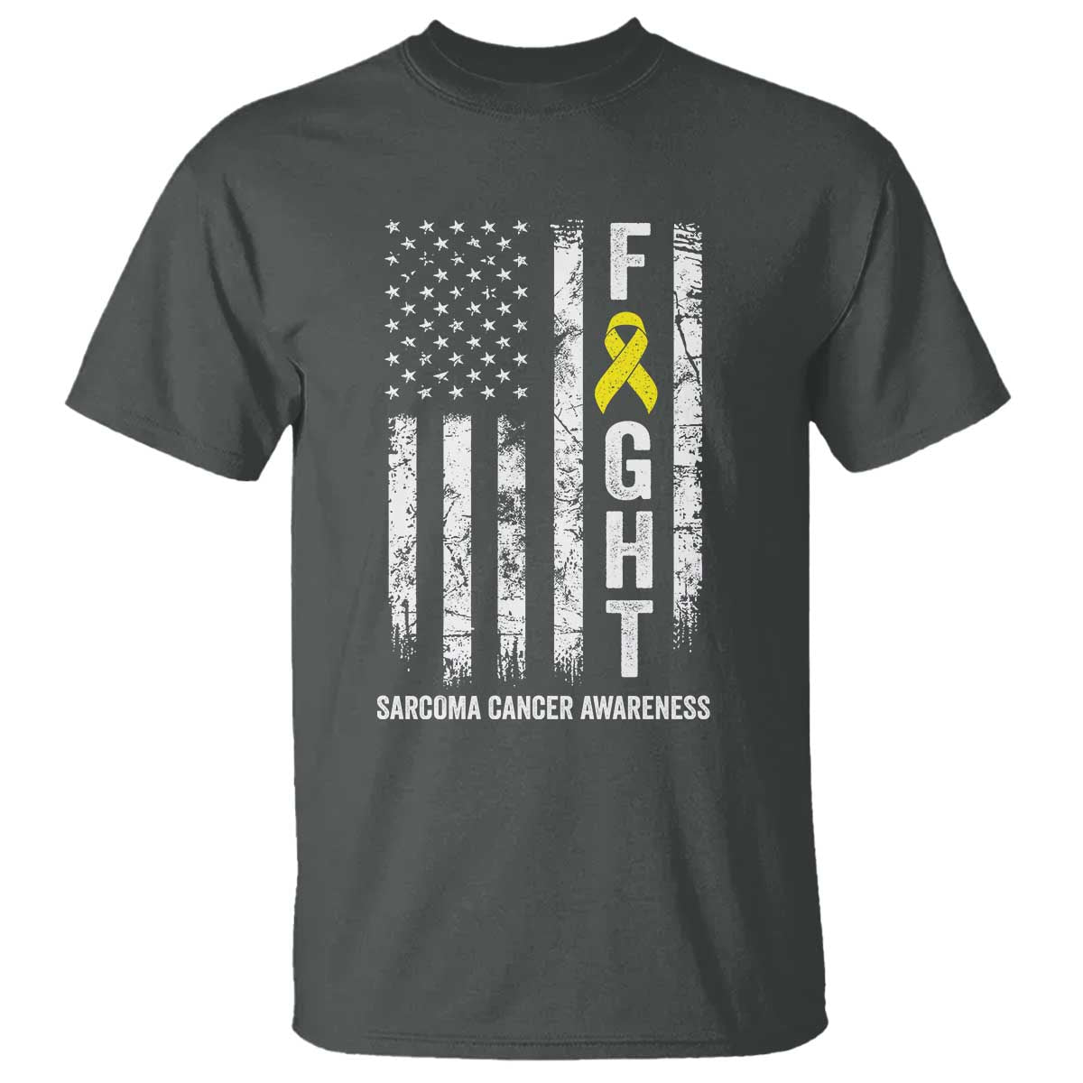 Fight Sarcoma Cancer Awareness T Shirt Yellow Ribbon Vintage American Flag
