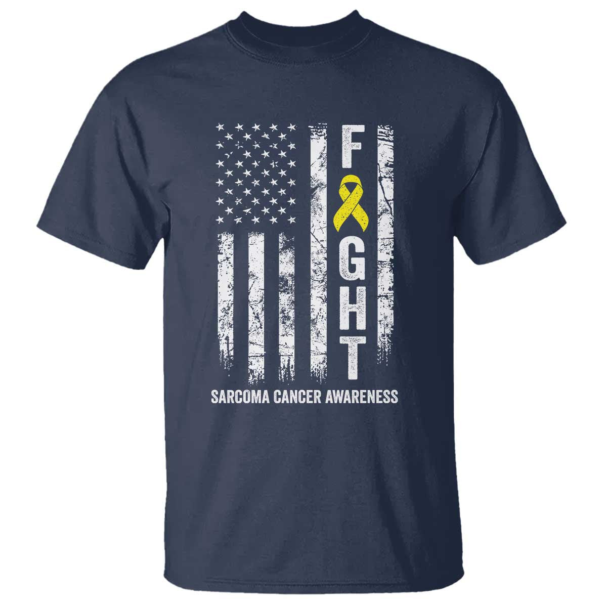 Fight Sarcoma Cancer Awareness T Shirt Yellow Ribbon Vintage American Flag
