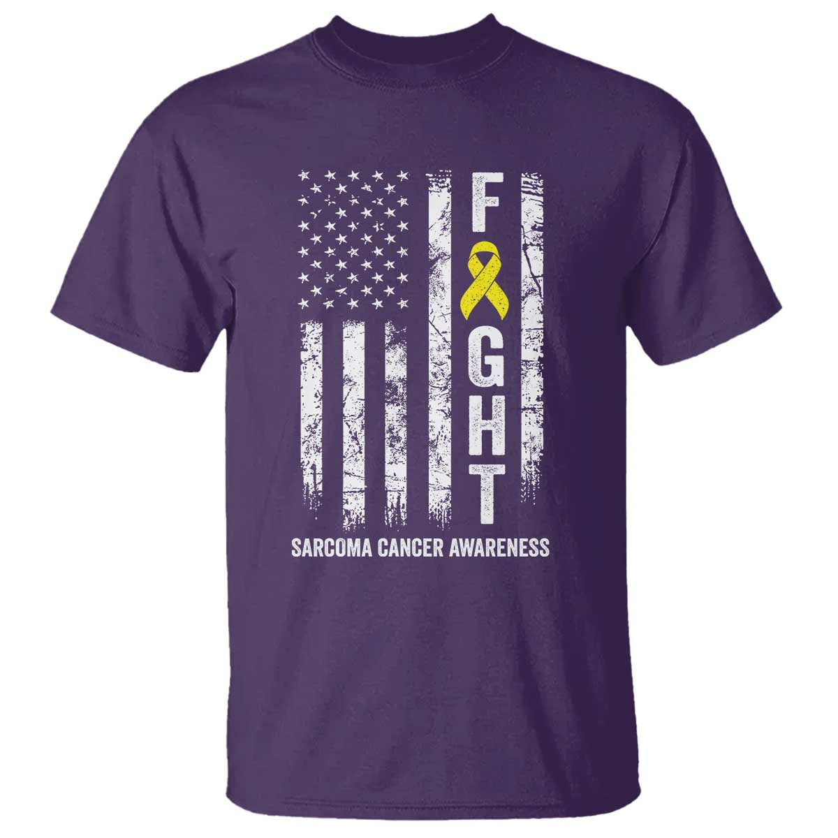 Fight Sarcoma Cancer Awareness T Shirt Yellow Ribbon Vintage American Flag