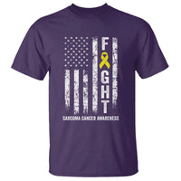Fight Sarcoma Cancer Awareness T Shirt Yellow Ribbon Vintage American Flag
