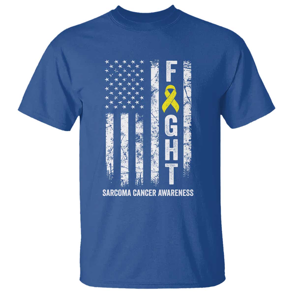 Fight Sarcoma Cancer Awareness T Shirt Yellow Ribbon Vintage American Flag