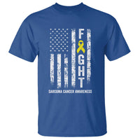 Fight Sarcoma Cancer Awareness T Shirt Yellow Ribbon Vintage American Flag