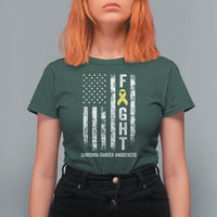 Fight Sarcoma Cancer Awareness T Shirt For Women Yellow Ribbon Vintage American Flag