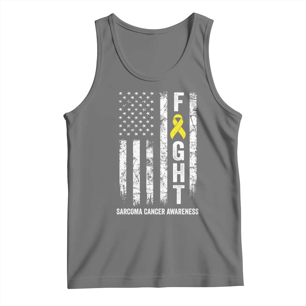 Fight Sarcoma Cancer Awareness Tank Top Yellow Ribbon Vintage American Flag
