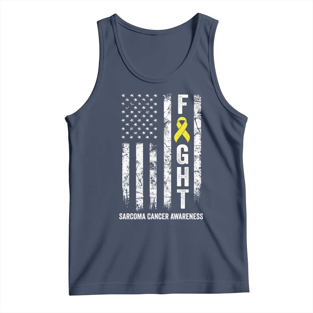 Fight Sarcoma Cancer Awareness Tank Top Yellow Ribbon Vintage American Flag