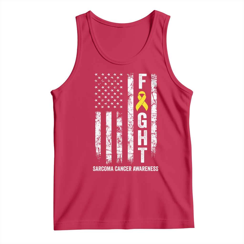 Fight Sarcoma Cancer Awareness Tank Top Yellow Ribbon Vintage American Flag
