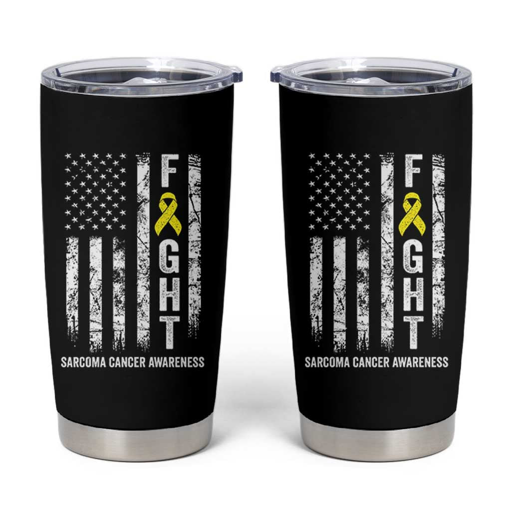 Fight Sarcoma Cancer Awareness Tumbler Cup Yellow Ribbon Vintage American Flag