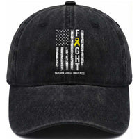 Fight Sarcoma Cancer Awareness Washed Cotton Baseball Cap Yellow Ribbon Vintage American Flag