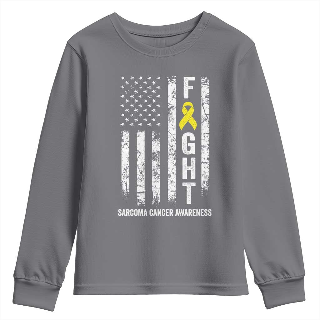 Fight Sarcoma Cancer Awareness Youth Sweatshirt Yellow Ribbon Vintage American Flag