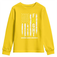 Fight Sarcoma Cancer Awareness Youth Sweatshirt Yellow Ribbon Vintage American Flag