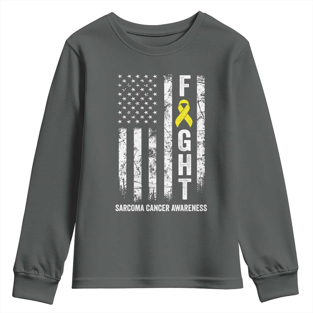Fight Sarcoma Cancer Awareness Youth Sweatshirt Yellow Ribbon Vintage American Flag