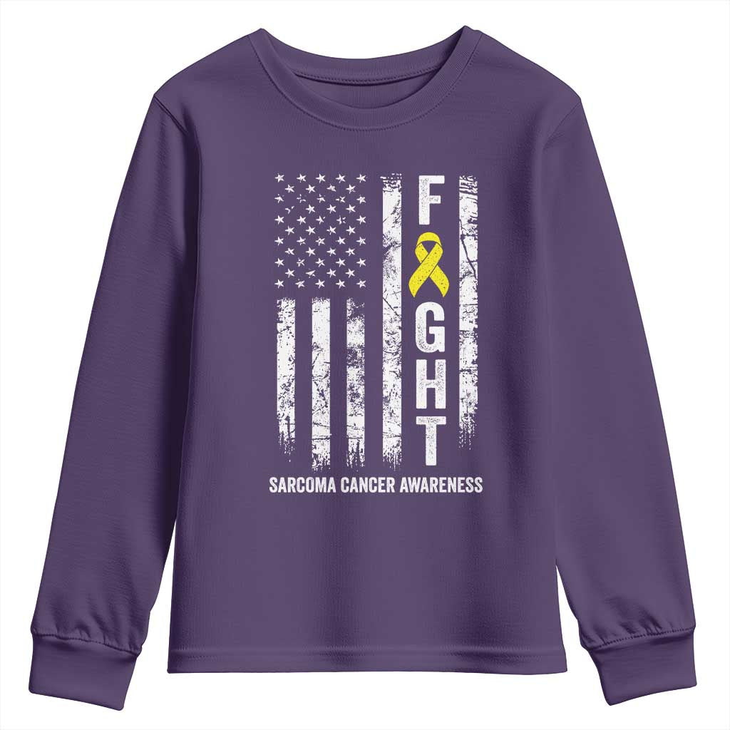 Fight Sarcoma Cancer Awareness Youth Sweatshirt Yellow Ribbon Vintage American Flag