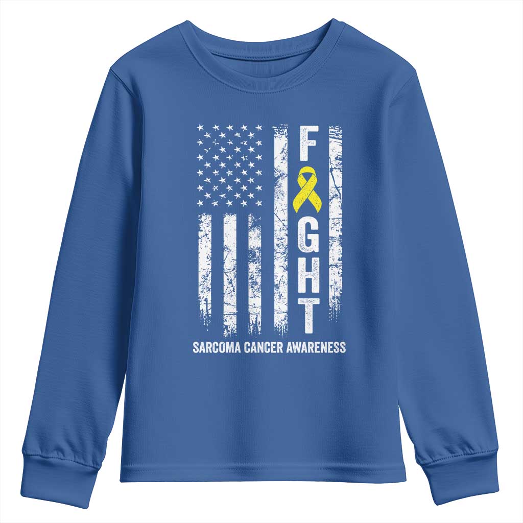 Fight Sarcoma Cancer Awareness Youth Sweatshirt Yellow Ribbon Vintage American Flag