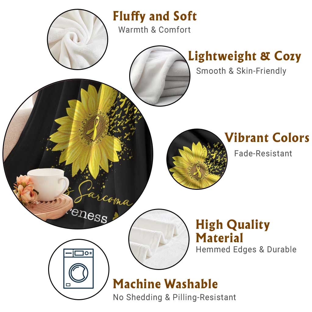 Ewings Sarcoma Awareness Throw Blanket Yellow Flower Petal Ribbons Sunflower