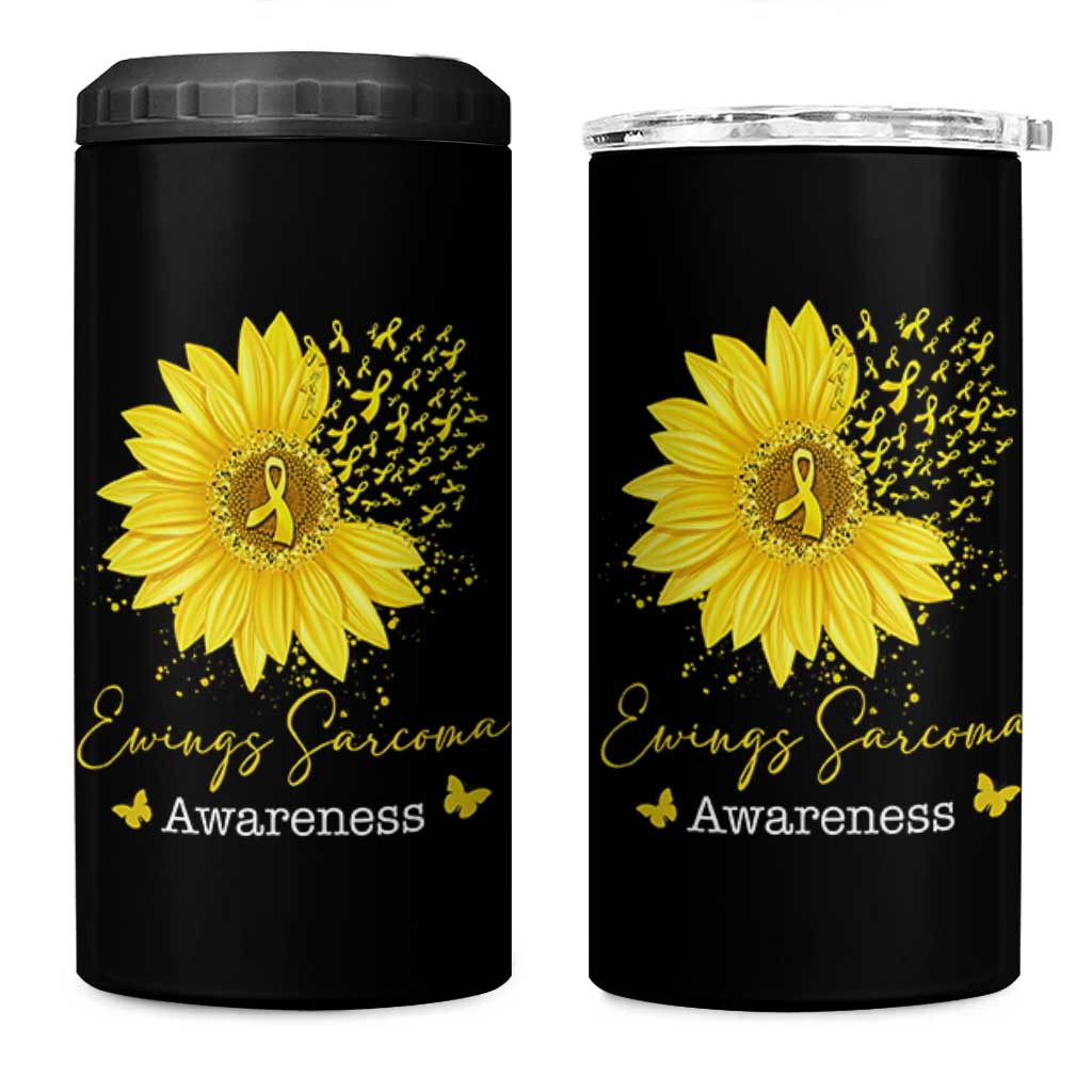 Ewings Sarcoma Awareness 4 in 1 Can Cooler Tumbler Yellow Flower Petal Ribbons Sunflower