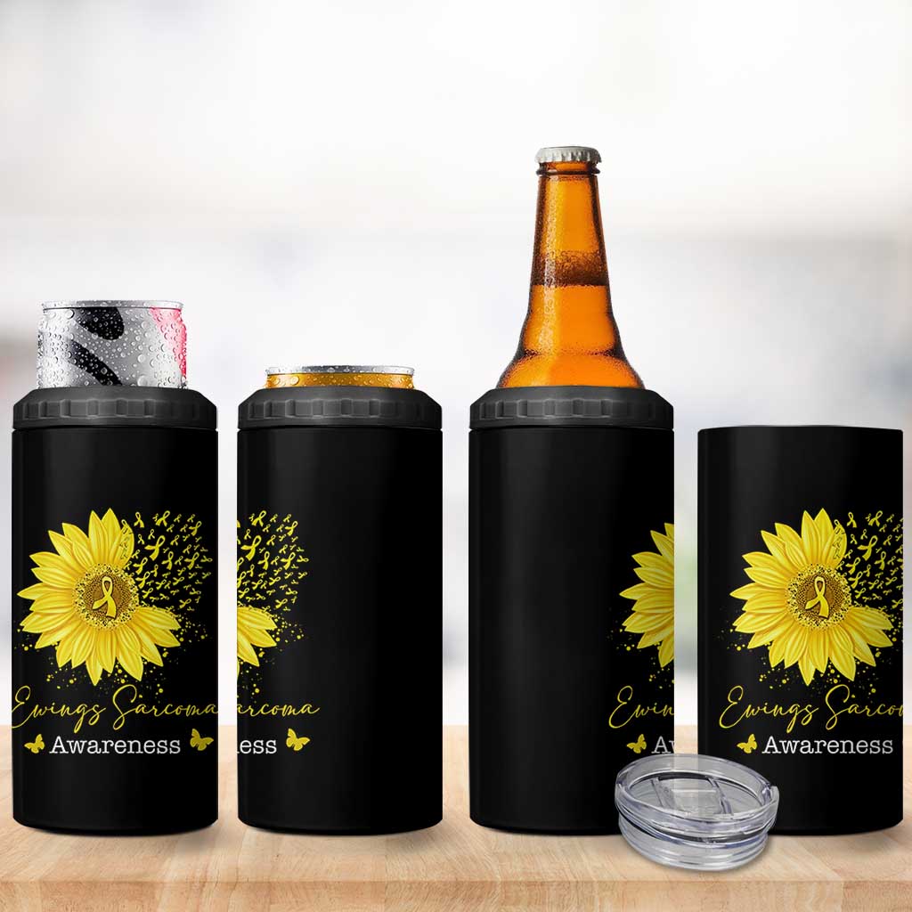 Ewings Sarcoma Awareness 4 in 1 Can Cooler Tumbler Yellow Flower Petal Ribbons Sunflower