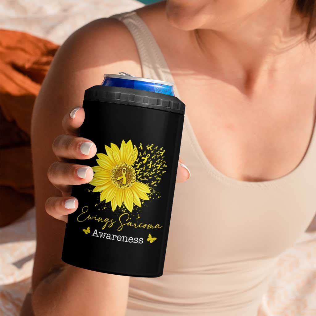Ewings Sarcoma Awareness 4 in 1 Can Cooler Tumbler Yellow Flower Petal Ribbons Sunflower