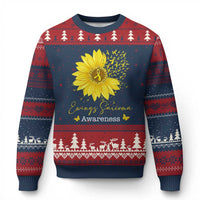 Ewings Sarcoma Awareness Ugly Christmas Sweater Yellow Flower Petal Ribbons Sunflower