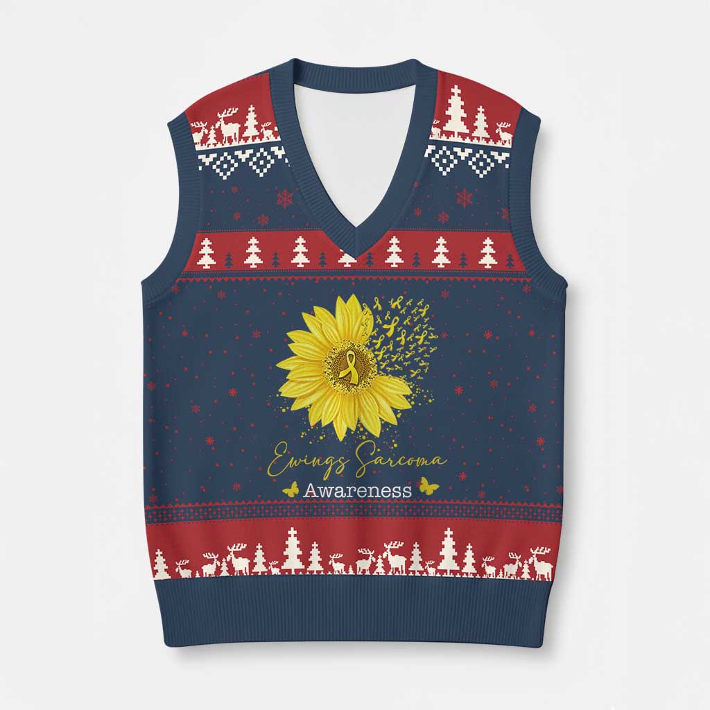 Ewings Sarcoma Awareness V-Neck Knit Sweater Vest Yellow Flower Petal Ribbons Sunflower