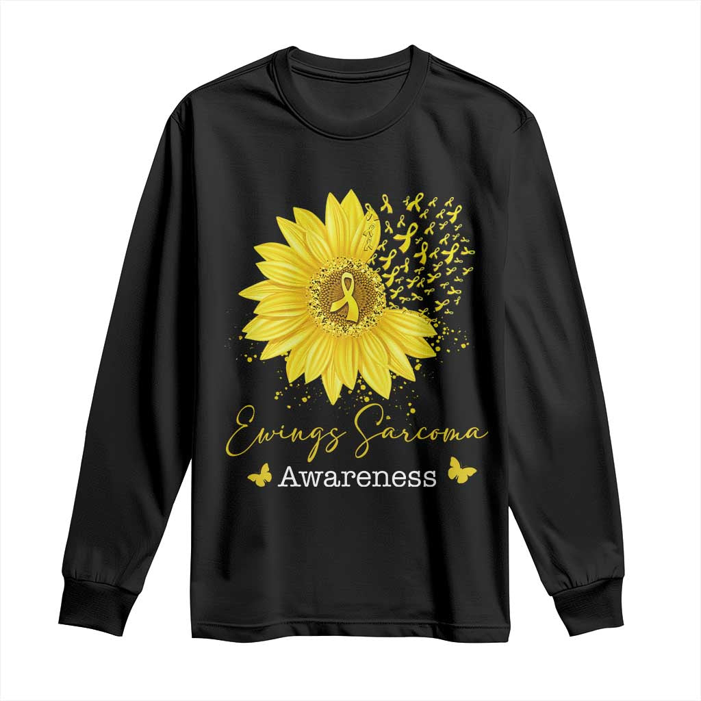 Ewings Sarcoma Awareness Long Sleeve Shirt Yellow Flower Petal Ribbons Sunflower