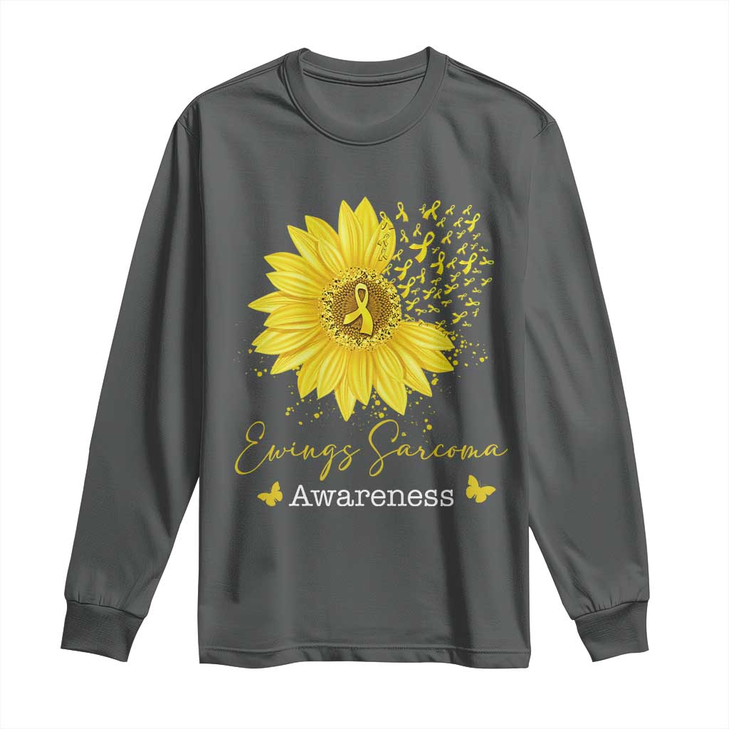 Ewings Sarcoma Awareness Long Sleeve Shirt Yellow Flower Petal Ribbons Sunflower