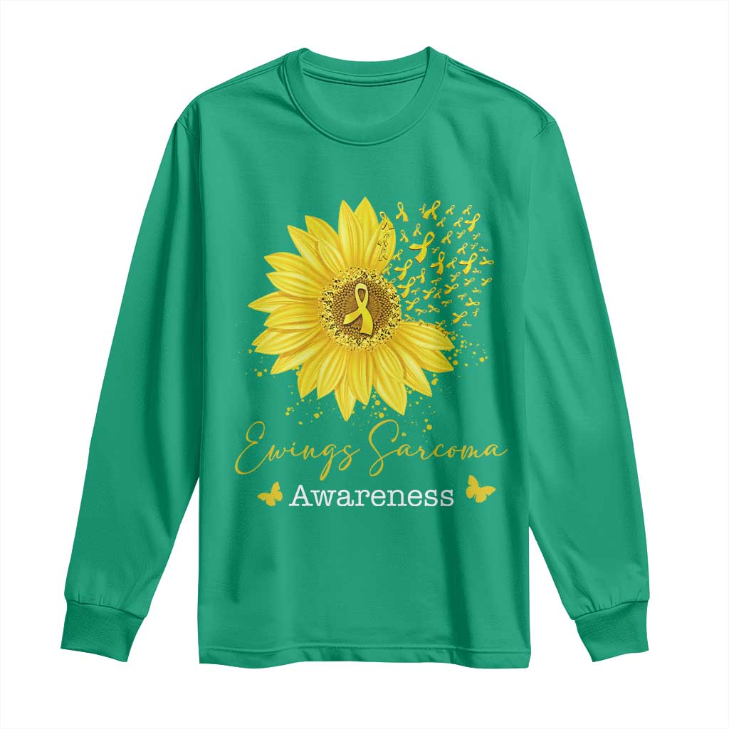 Ewings Sarcoma Awareness Long Sleeve Shirt Yellow Flower Petal Ribbons Sunflower