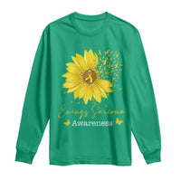 Ewings Sarcoma Awareness Long Sleeve Shirt Yellow Flower Petal Ribbons Sunflower