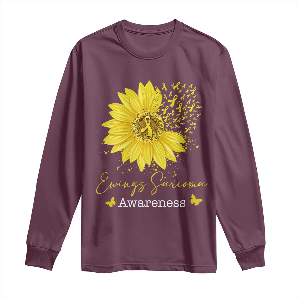 Ewings Sarcoma Awareness Long Sleeve Shirt Yellow Flower Petal Ribbons Sunflower