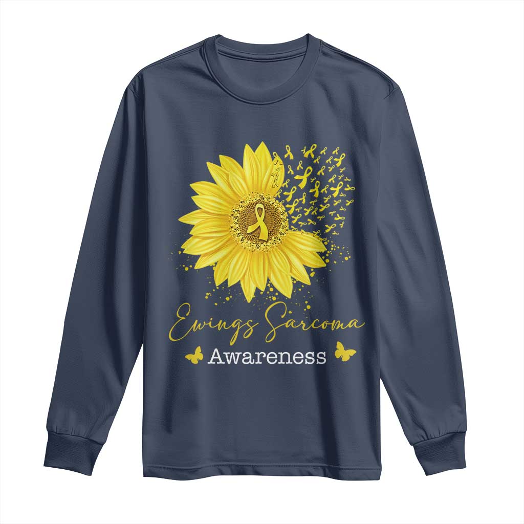 Ewings Sarcoma Awareness Long Sleeve Shirt Yellow Flower Petal Ribbons Sunflower
