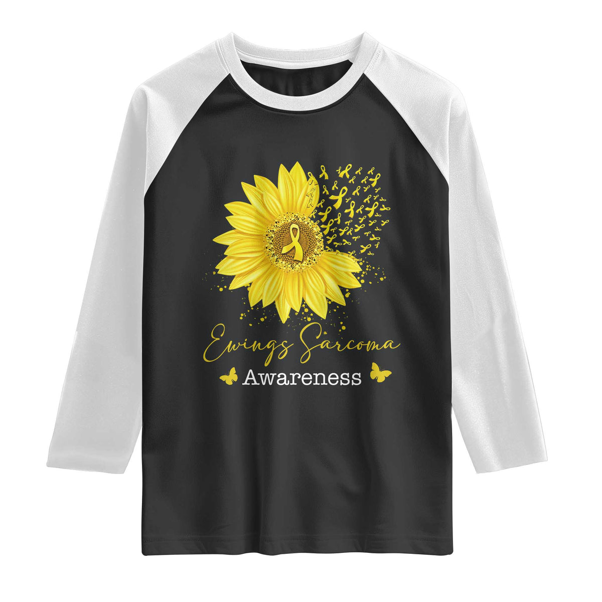 Ewings Sarcoma Awareness Raglan Shirt Yellow Flower Petal Ribbons Sunflower