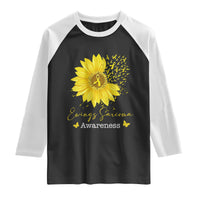 Ewings Sarcoma Awareness Raglan Shirt Yellow Flower Petal Ribbons Sunflower