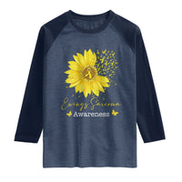 Ewings Sarcoma Awareness Raglan Shirt Yellow Flower Petal Ribbons Sunflower