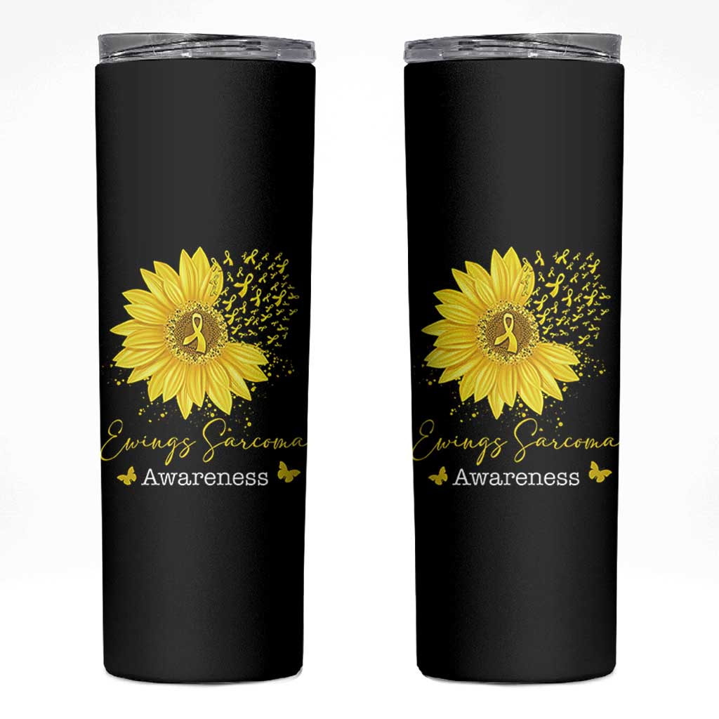Ewings Sarcoma Awareness Skinny Tumbler Yellow Flower Petal Ribbons Sunflower