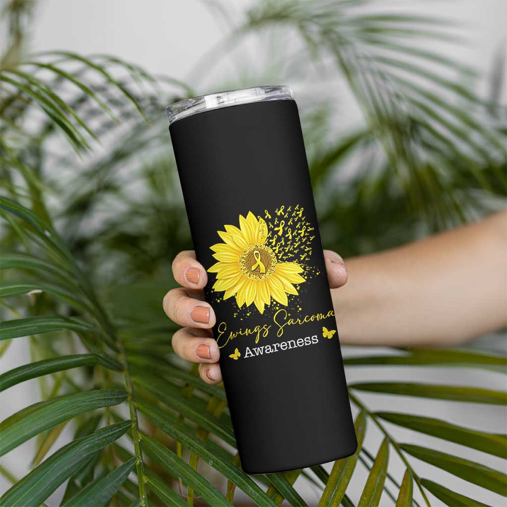 Ewings Sarcoma Awareness Skinny Tumbler Yellow Flower Petal Ribbons Sunflower