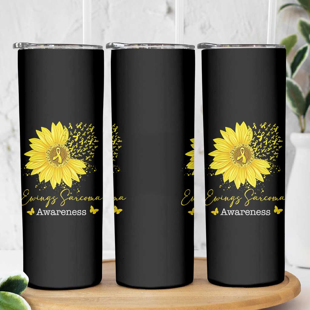 Ewings Sarcoma Awareness Skinny Tumbler Yellow Flower Petal Ribbons Sunflower