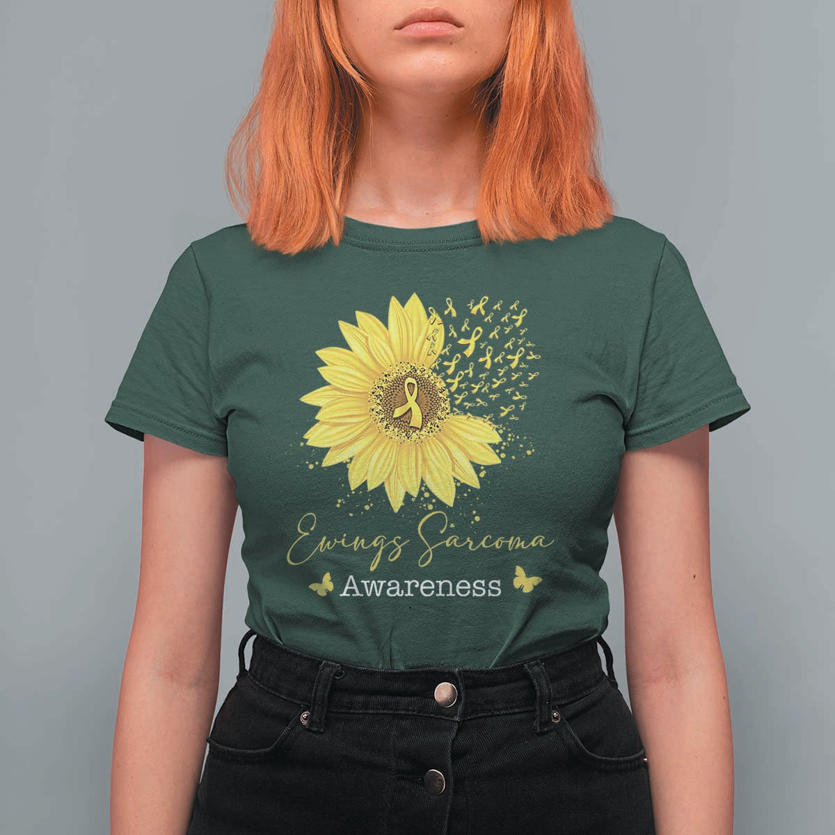 Ewings Sarcoma Awareness T Shirt For Women Yellow Flower Petal Ribbons Sunflower