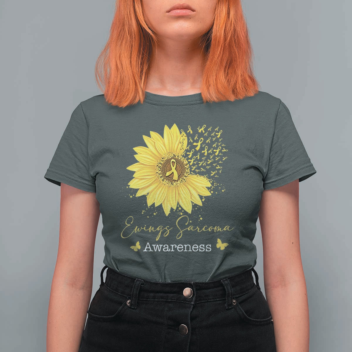 Ewings Sarcoma Awareness T Shirt For Women Yellow Flower Petal Ribbons Sunflower