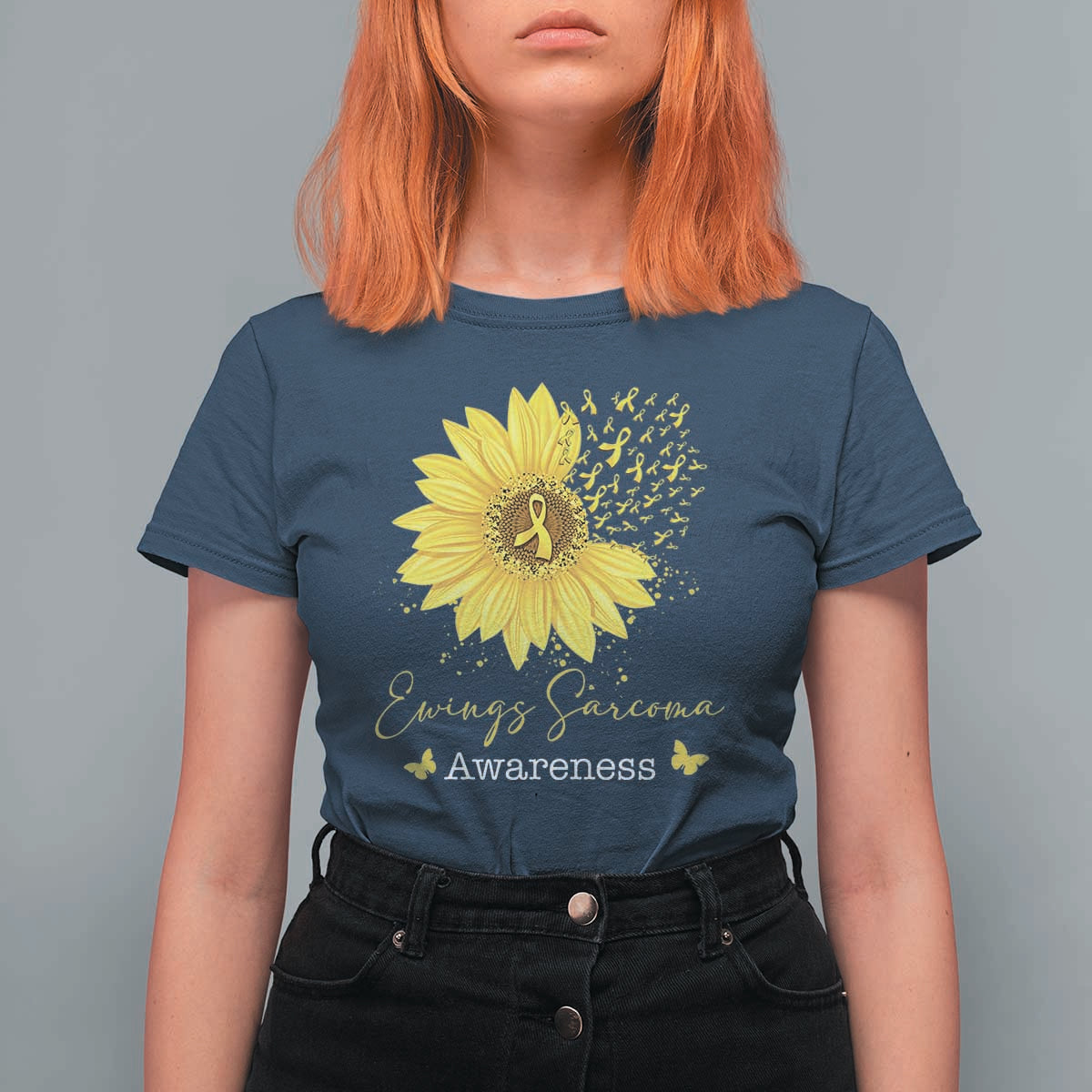 Ewings Sarcoma Awareness T Shirt For Women Yellow Flower Petal Ribbons Sunflower