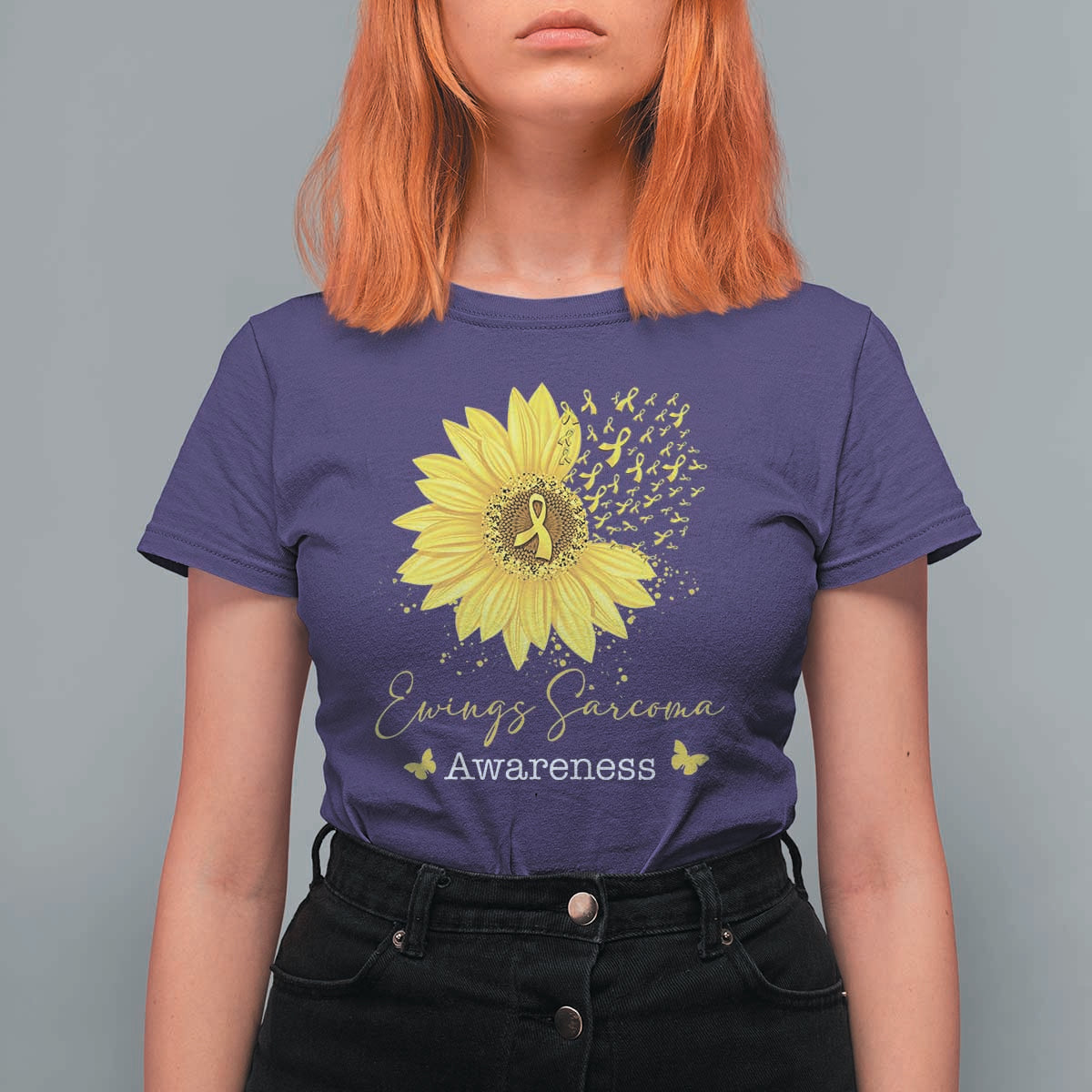 Ewings Sarcoma Awareness T Shirt For Women Yellow Flower Petal Ribbons Sunflower