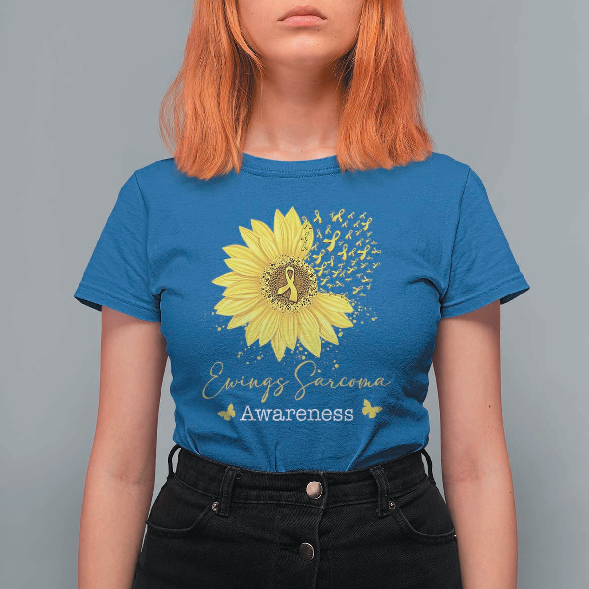 Ewings Sarcoma Awareness T Shirt For Women Yellow Flower Petal Ribbons Sunflower