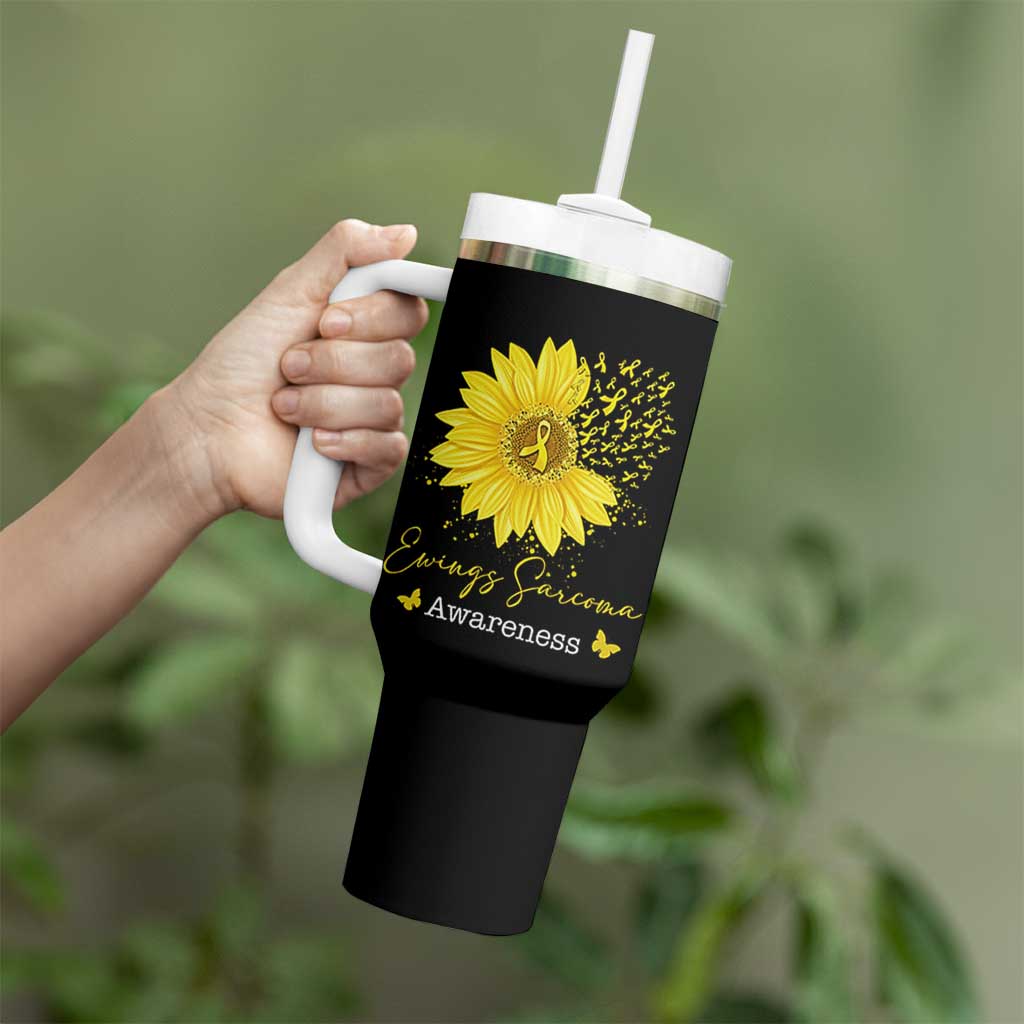 Ewings Sarcoma Awareness Tumbler With Handle Yellow Flower Petal Ribbons Sunflower