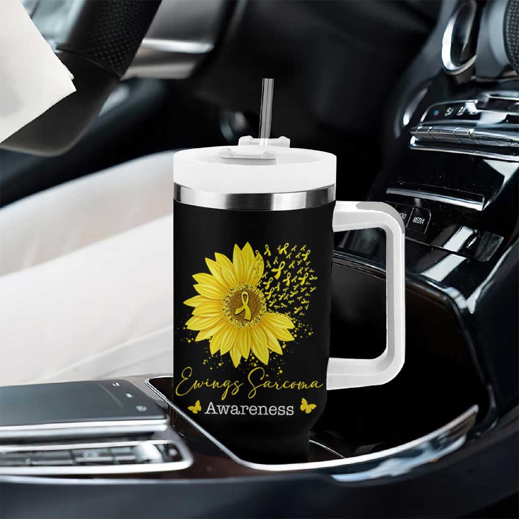 Ewings Sarcoma Awareness Tumbler With Handle Yellow Flower Petal Ribbons Sunflower