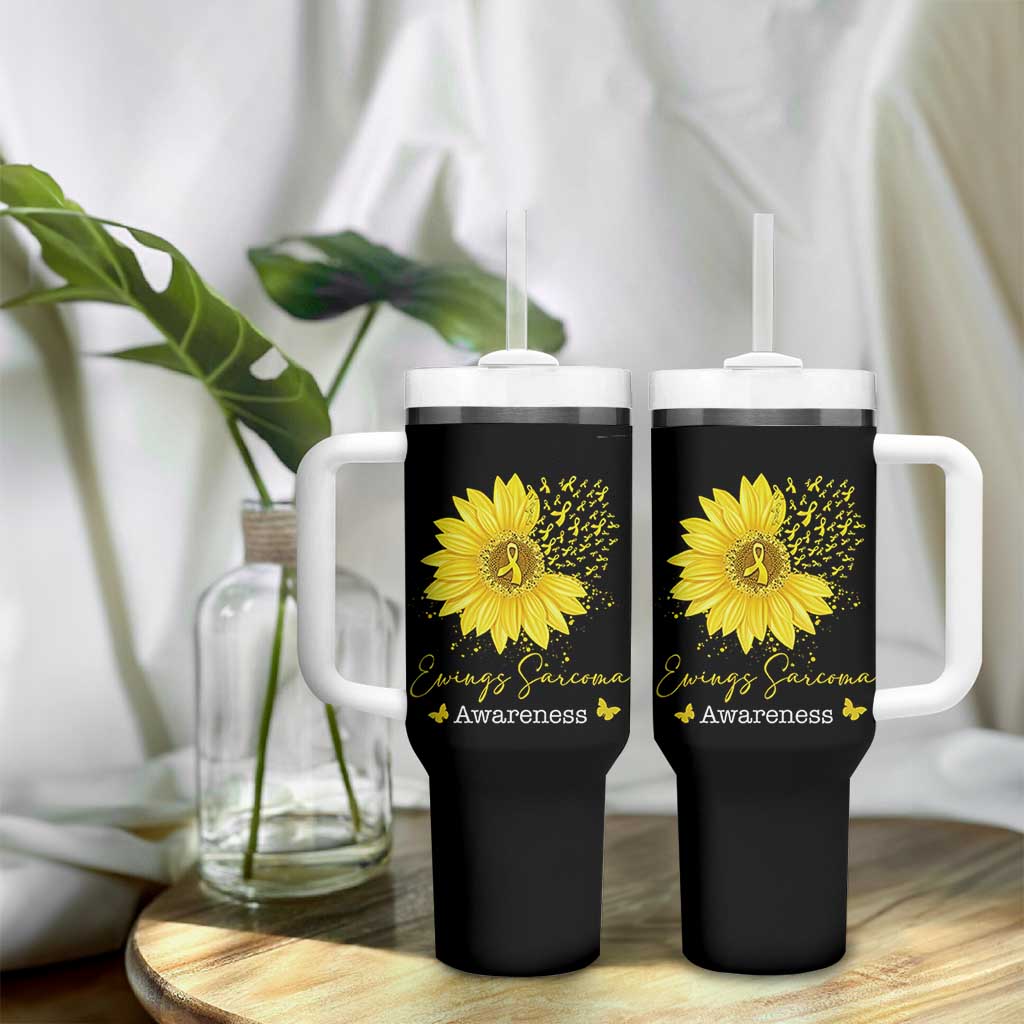 Ewings Sarcoma Awareness Tumbler With Handle Yellow Flower Petal Ribbons Sunflower