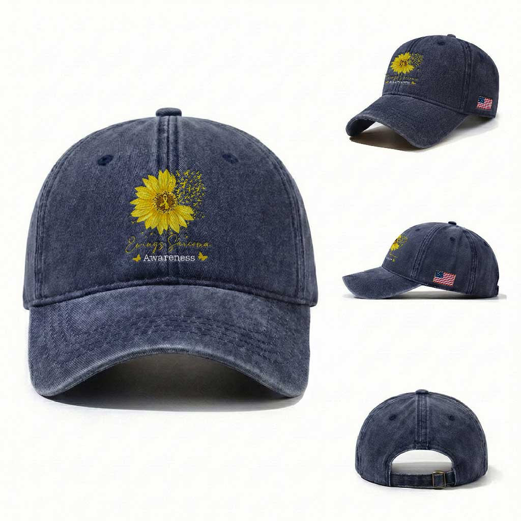 Ewings Sarcoma Awareness Washed Cotton Baseball Cap Yellow Flower Petal Ribbons Sunflower